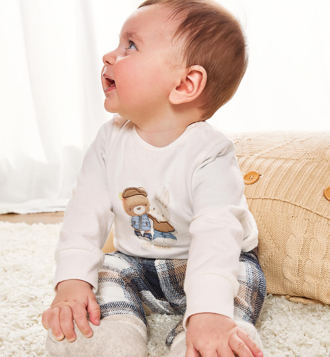 Long sleeve t-shirt for baby boy CREAM