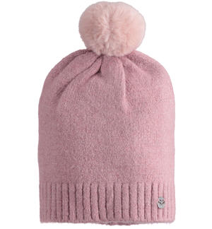 Caldo cappello modello cuffia per bambina con pompon ROSA