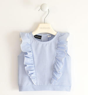 Camicia bambina in tessuto rigato con balze BLU