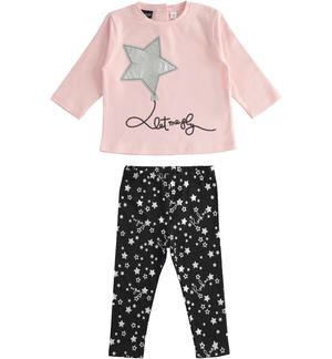 Completo bambina maglietta e leggings con stelle ROSA