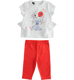 Completo per bambina in jersey stretch t-shirt con applicazioni e leggings