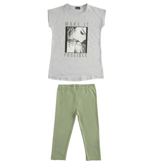 Completo per bambina t-shirt e leggings alla pescatora GRIGIO