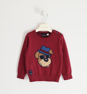 Maglia girocollo in tricot con simpatico cane ROSA