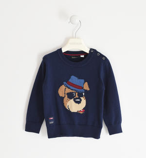 Maglia girocollo in tricot con simpatico cane BLU