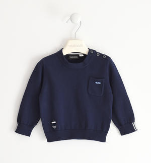 Maglia girocollo per bambino in tricot 100% cotone con taschino BLU