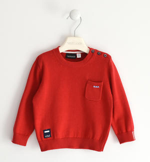 Maglia girocollo per bambino in tricot 100% cotone con taschino ROSSO