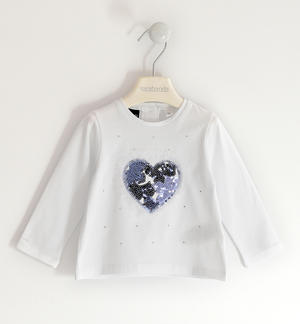 Maglietta bambina con cuore di paillettes BIANCO