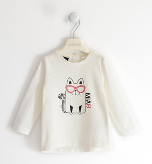 Maglietta bambina con gattino PANNA