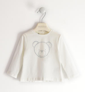 Maglietta bambina con orsetto di paillettes PANNA