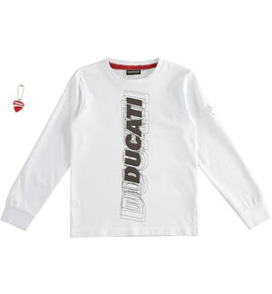 Maglietta girocollo in jersey 100% cotone Sarabanda interpreta Ducati con scritta verticale BIANCO
