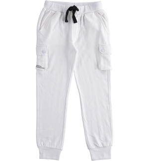 Pantalone in felpa modello cargo con tasca in nylon BIANCO