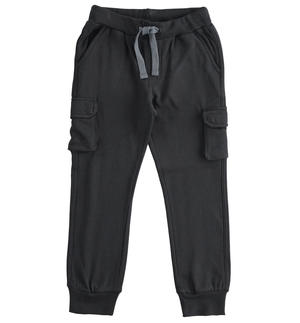 Pantalone in felpa modello cargo con tasca in nylon NERO