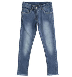 Pantalone jeans bambina in denim con sfrangiatura BLU