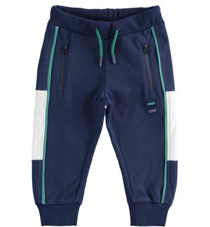 Pantalone sportivo 100% cotone con inserti a contrasto colore BLU