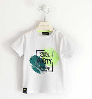 T-shirt  bambino 100% cotone con dettagli fluo BIANCO