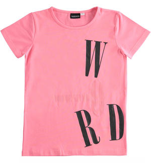 T-shirt bambina con colorata stampa a rilievo FUCSIA