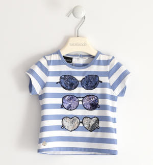 T-shirt bambina con occhiali da sole di paillettes BLU
