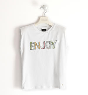T-shirt bambina con scritta "enjoy" BIANCO