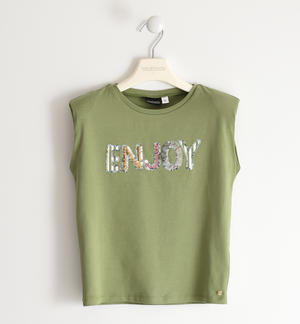 T-shirt bambina con scritta "enjoy" VERDE