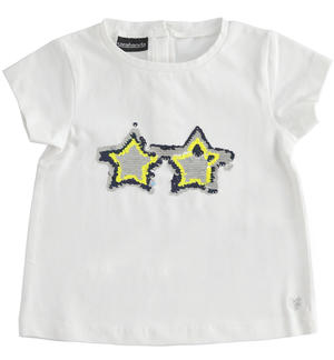 T-shirt bambina con stelle di paillettes reversibili BIANCO