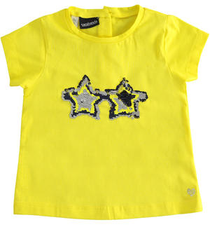 T-shirt bambina con stelle di paillettes reversibili GIALLO