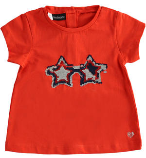 T-shirt bambina con stelle di paillettes reversibili ARANCIONE