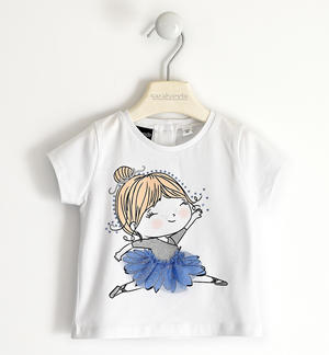 T-shirt bambina in jersey stretch con stampa ballerina BIANCO