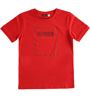 T-shirt bambino 100% cotone con stampa gommata ROSSO