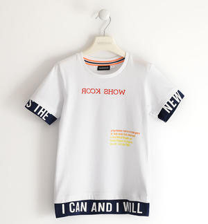 T-shirt bambino 100% cotone inserti con scritte BIANCO