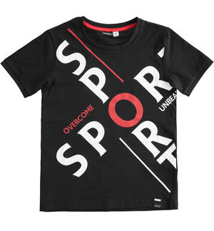 T-shirt bambino 100% cotone stampa sport NERO