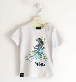 T-shirt bambino 100% cotone tema dinosauro BIANCO