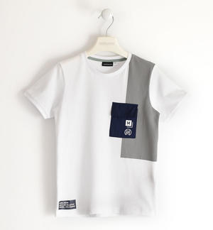 T-shirt con taschino per bambino 100% cotone BIANCO