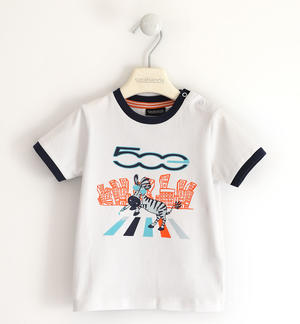 T-shirt in cotone organico con zebra e stampa fotosensibile per bambino Fiat Nuova 500 BIANCO