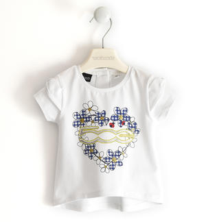 T-shirt in cotone organico per bambina con fiori Fiat Nuova 500 BIANCO