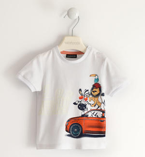 T-shirt in cotone organico per bambino con stampa fotosensibile Fiat Nuova 500 BIANCO