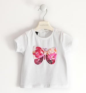 T-shirt per bambina con palloncini di paillettes o farfalla BIANCO