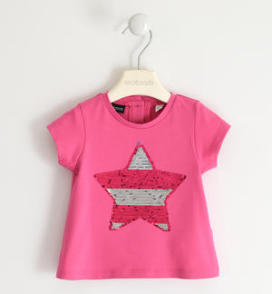 T-shirt per bambina con stella di paillettes ROSA