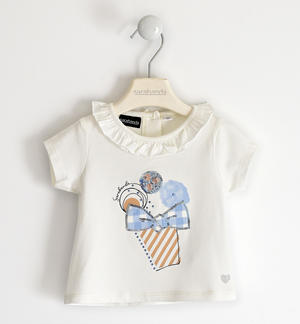 T-shirt per bambina con strass e paillettes PANNA