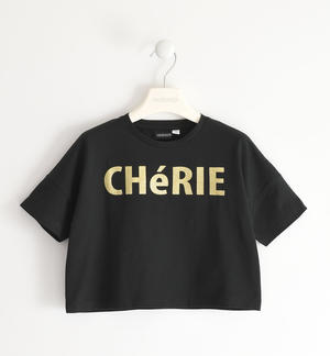 T-shirt per bambina stampa glitterata NERO