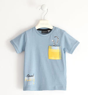 T-shirt per bambino 100% cotone con taschino e simpatiche stampe AZZURRO