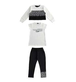 Tuta tre pezzi maxi t-shirt, felpa e pantalone con stampa lamina micro pois NERO