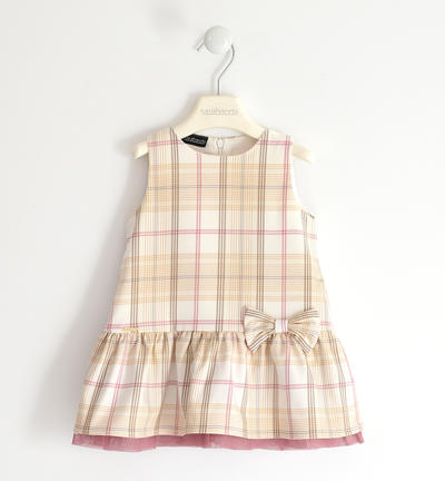 Abito bambina smanicato fantasia check ROSA