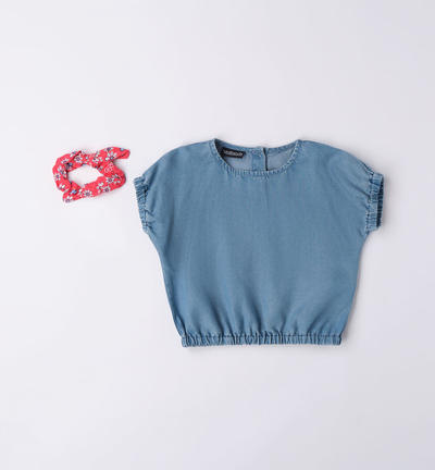 Camicia con elastico per capelli bambina BLU