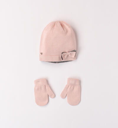 Hat and gloves for girls PINK