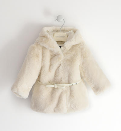 Cappotto bambina con cintura in vita PANNA