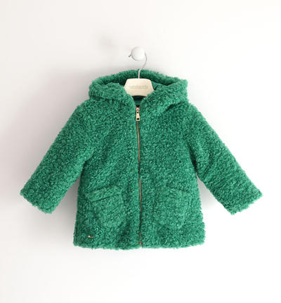 Cappotto teddy bambina con cappuccio VERDE