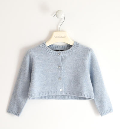 Cardigan bambina in tricot stretch AZZURRO