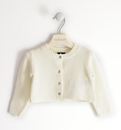 Cardigan bambina in tricot stretch PANNA