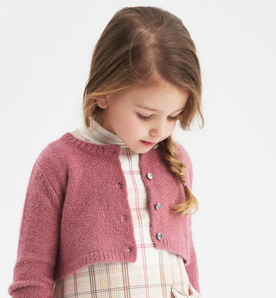 Cardigan bambina in tricot stretch ROSA