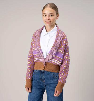 Fringed cardigan for girls BEIGE